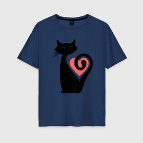 Женская футболка хлопок Oversize с принтом Heart Cat в Кировске, 100% хлопок | свободный крой, круглый ворот, спущенный рукав, длина до линии бедер
 | animal | cat | cute | kitty | meow | друг | животные | киска | кися | китти | кот | котенок | котик | котэ | кошечка | кошка | мур | мяу | питомец | сердце