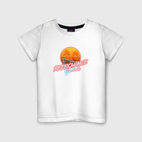 Детская футболка хлопок с принтом Retrowave style в Кировске, 100% хлопок | круглый вырез горловины, полуприлегающий силуэт, длина до линии бедер | neon | palms | retrowave | sun | sunset | закат | неон | пальмы | ретровейв | солнце