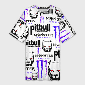 Платье-футболка 3D с принтом PITBULL SYNDICATE X MONSTER в Кировске,  |  | Тематика изображения на принте: games | monster energy | pitbull syndicate | игры | питбудь синдикат | питбуль | разработчик игр | собака | энергетик. | эрик давидыч