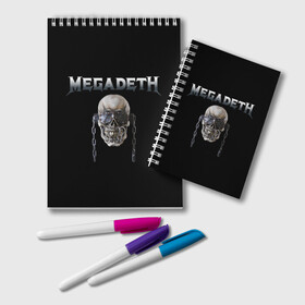 Блокнот с принтом Megadeth в Кировске, 100% бумага | 48 листов, плотность листов — 60 г/м2, плотность картонной обложки — 250 г/м2. Листы скреплены удобной пружинной спиралью. Цвет линий — светло-серый
 | megadeth | rock | trash metal | мега | мегадетх | метал | рок
