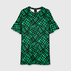 Детское платье 3D с принтом Абстрактный зелено-черный узор в Кировске, 100% полиэстер | прямой силуэт, чуть расширенный к низу. Круглая горловина, на рукавах — воланы | абстрактный | зеленый | креативный камуфляж | линии | молодежный | полосатый | черный