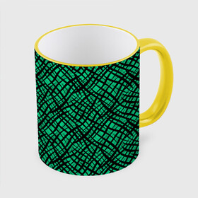 Кружка с полной запечаткой с принтом Абстрактный зелено-черный узор в Кировске, керамика | ёмкость 330 мл | абстрактный | зеленый | креативный камуфляж | линии | молодежный | полосатый | черный