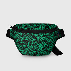 Поясная сумка 3D с принтом Абстрактный зелено-черный узор в Кировске, 100% полиэстер | плотная ткань, ремень с регулируемой длиной, внутри несколько карманов для мелочей, основное отделение и карман с обратной стороны сумки застегиваются на молнию | абстрактный | зеленый | креативный камуфляж | линии | молодежный | полосатый | черный