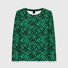 Женский лонгслив 3D с принтом Абстрактный зелено-черный узор в Кировске, 100% полиэстер | длинные рукава, круглый вырез горловины, полуприлегающий силуэт | абстрактный | зеленый | креативный камуфляж | линии | молодежный | полосатый | черный