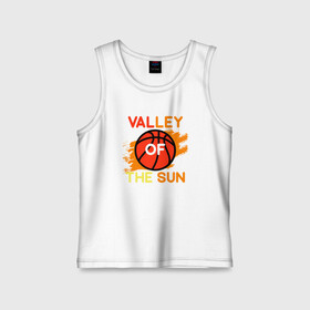 Детская майка хлопок с принтом Valley Of The Sun в Кировске,  |  | Тематика изображения на принте: basketball | mvp | nba | phoenix | sport | streetball | suns | аризона | баскетбол | игра | крис пол | мяч | нба | санс | спорт | стритбол | тренер | финикс | чемпион