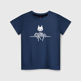 Детская футболка хлопок с принтом Stray Game 2021 Logo в Кировске, 100% хлопок | круглый вырез горловины, полуприлегающий силуэт, длина до линии бедер | 2021 | cat | cyberpunk | game | stray | бродилка | бродить | бродячий | киберпанк | кот | стрей | стрэй