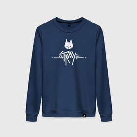 Женский свитшот хлопок с принтом Stray Game 2021 Logo в Кировске, 100% хлопок | прямой крой, круглый вырез, на манжетах и по низу широкая трикотажная резинка  | 2021 | cat | cyberpunk | game | stray | бродилка | бродить | бродячий | киберпанк | кот | стрей | стрэй