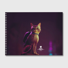 Альбом для рисования с принтом Stray Game 2021 в Кировске, 100% бумага
 | матовая бумага, плотность 200 мг. | Тематика изображения на принте: 2021 | cat | cyberpunk | game | stray | бродилка | бродить | бродячий | киберпанк | кот | стрей | стрэй