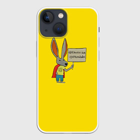 Чехол для iPhone 13 mini с принтом Ultra Bunny в Кировске,  |  | obstaculos son oportunidades | rabbit | жёлтый | заяц | надпись | плащ
