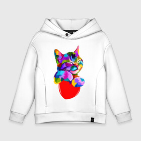 Детское худи Oversize хлопок с принтом РАДУЖНЫЙ КОТИК / RAINBOW KITTY в Кировске, френч-терри — 70% хлопок, 30% полиэстер. Мягкий теплый начес внутри —100% хлопок | боковые карманы, эластичные манжеты и нижняя кромка, капюшон на магнитной кнопке | heart | kitty | like | low poly | rainbow | животные | звери | котик | лайк | радуга | радужный котик | сердечко | цветные