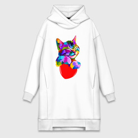 Платье-худи хлопок с принтом РАДУЖНЫЙ КОТИК   RAINBOW KITTY в Кировске,  |  | heart | kitty | like | low poly | rainbow | животные | звери | котик | лайк | радуга | радужный котик | сердечко | цветные