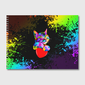 Альбом для рисования с принтом РАДУЖНЫЙ КОТИК / RAINBOW KITTY в Кировске, 100% бумага
 | матовая бумага, плотность 200 мг. | Тематика изображения на принте: heart | kitty | like | low poly | rainbow | животные | звери | котик | лайк | радуга | радужный котик | сердечко | цветные