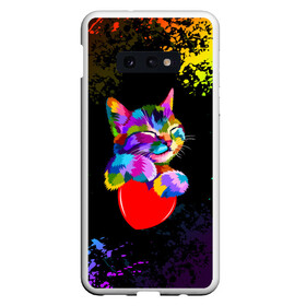 Чехол для Samsung S10E с принтом РАДУЖНЫЙ КОТИК / RAINBOW KITTY в Кировске, Силикон | Область печати: задняя сторона чехла, без боковых панелей | heart | kitty | like | low poly | rainbow | животные | звери | котик | лайк | радуга | радужный котик | сердечко | цветные