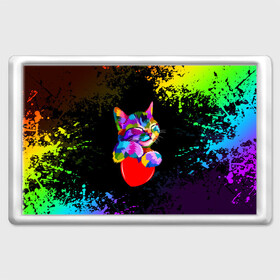 Магнит 45*70 с принтом РАДУЖНЫЙ КОТИК / RAINBOW KITTY в Кировске, Пластик | Размер: 78*52 мм; Размер печати: 70*45 | Тематика изображения на принте: heart | kitty | like | low poly | rainbow | животные | звери | котик | лайк | радуга | радужный котик | сердечко | цветные