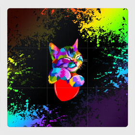 Магнитный плакат 3Х3 с принтом РАДУЖНЫЙ КОТИК / RAINBOW KITTY в Кировске, Полимерный материал с магнитным слоем | 9 деталей размером 9*9 см | heart | kitty | like | low poly | rainbow | животные | звери | котик | лайк | радуга | радужный котик | сердечко | цветные