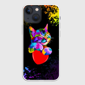 Чехол для iPhone 13 mini с принтом РАДУЖНЫЙ КОТИК   RAINBOW KITTY в Кировске,  |  | heart | kitty | like | low poly | rainbow | животные | звери | котик | лайк | радуга | радужный котик | сердечко | цветные