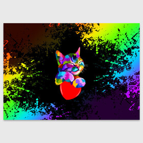 Поздравительная открытка с принтом РАДУЖНЫЙ КОТИК / RAINBOW KITTY в Кировске, 100% бумага | плотность бумаги 280 г/м2, матовая, на обратной стороне линовка и место для марки
 | heart | kitty | like | low poly | rainbow | животные | звери | котик | лайк | радуга | радужный котик | сердечко | цветные