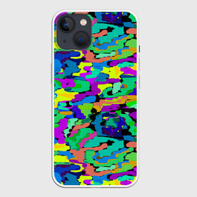 Чехол для iPhone 13 с принтом Камуфляж в ярких тонах в Кировске,  |  | абстрактный | военный | камуфляж | клетчатый | мужской | неоновый | сетчатый | спортивный