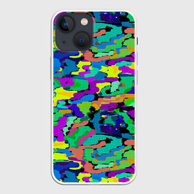 Чехол для iPhone 13 mini с принтом Камуфляж в ярких тонах в Кировске,  |  | абстрактный | военный | камуфляж | клетчатый | мужской | неоновый | сетчатый | спортивный