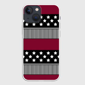 Чехол для iPhone 13 mini с принтом Бордово черный узор полосатый в Кировске,  |  | бордовый и черный | звезды | комбинированный | полосатый | полосатый узор | пэчворк | черный