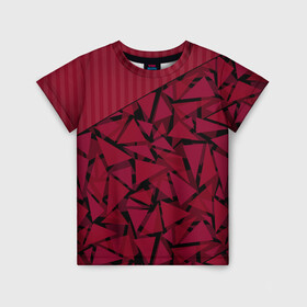 Детская футболка 3D с принтом Красный комбинированный узор  в Кировске, 100% гипоаллергенный полиэфир | прямой крой, круглый вырез горловины, длина до линии бедер, чуть спущенное плечо, ткань немного тянется | абстрактный | в полоску | геометрический | красный | полосатый | современный