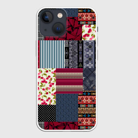 Чехол для iPhone 13 mini с принтом Деревенский стиль. Пэчворк. в Кировске,  |  | бордовый и черный | звезды | комбинированный | полосатый | полосатый узор | пэчворк | черный
