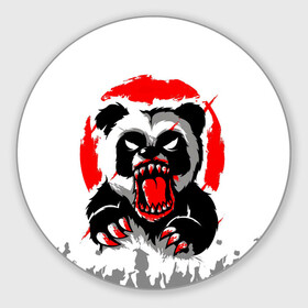 Коврик для мышки круглый с принтом Злая Кровавая Панда в Кировске, резина и полиэстер | круглая форма, изображение наносится на всю лицевую часть | animal | beast | blood | fire | monster | panda | животные | звери | зубы | кровь | монстр | огонь | панда | хищник