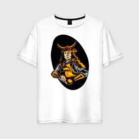 Женская футболка хлопок Oversize с принтом Самурай в Кировске, 100% хлопок | свободный крой, круглый ворот, спущенный рукав, длина до линии бедер
 | samurai | буси | воин | воин в доспехах | самурай | философия | япония