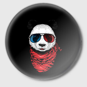 Значок с принтом Панда Хипстер в Очках в Кировске,  металл | круглая форма, металлическая застежка в виде булавки | Тематика изображения на принте: animal | funny | panda | животные | звери | милые | очки | панда | прикол | хипстер