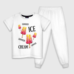 Детская пижама хлопок с принтом ICE CREAM в Кировске, 100% хлопок |  брюки и футболка прямого кроя, без карманов, на брюках мягкая резинка на поясе и по низу штанин
 | ice cream | summer | лето | мороженое | сочное | яркое