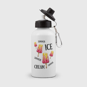 Бутылка спортивная с принтом ICE CREAM в Кировске, металл | емкость — 500 мл, в комплекте две пластиковые крышки и карабин для крепления | ice cream | summer | лето | мороженое | сочное | яркое