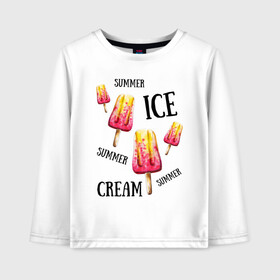 Детский лонгслив хлопок с принтом ICE CREAM в Кировске, 100% хлопок | круглый вырез горловины, полуприлегающий силуэт, длина до линии бедер | ice cream | summer | лето | мороженое | сочное | яркое