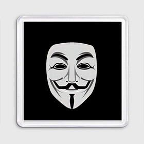 Магнит 55*55 с принтом Guy Fawkes в Кировске, Пластик | Размер: 65*65 мм; Размер печати: 55*55 мм | Тематика изображения на принте: белый | бородка | гай фокс | лицо | маска | усы | черный