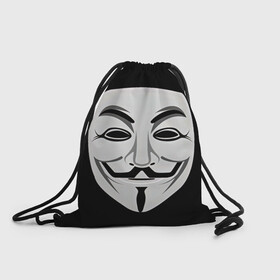 Рюкзак-мешок 3D с принтом Guy Fawkes в Кировске, 100% полиэстер | плотность ткани — 200 г/м2, размер — 35 х 45 см; лямки — толстые шнурки, застежка на шнуровке, без карманов и подкладки | белый | бородка | гай фокс | лицо | маска | усы | черный