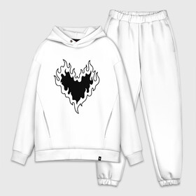 Мужской костюм хлопок OVERSIZE с принтом СЕРДЦЕ В ОГНЕ   HEART ON FIRE в Кировске,  |  | love. | tattoo | любовь | минимализм | огонь | партак | сердце | сердце в огне | тату | чёрно белое