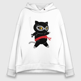 Женское худи Oversize хлопок с принтом Ninja Cat в Кировске, френч-терри — 70% хлопок, 30% полиэстер. Мягкий теплый начес внутри —100% хлопок | боковые карманы, эластичные манжеты и нижняя кромка, капюшон на магнитной кнопке | animal | cat | cute | kitty | meow | друг | животные | киска | кися | китти | кот | котенок | котик | котэ | кошечка | кошка | мур | мяу | ниндзя | питомец