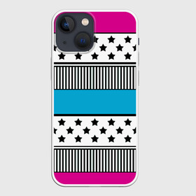 Чехол для iPhone 13 mini с принтом Молодежный современный узор в Кировске,  |  | звезды | модный | полосатый пэчворк | полосатый узор | популярный | пэчворк | розовый | черный