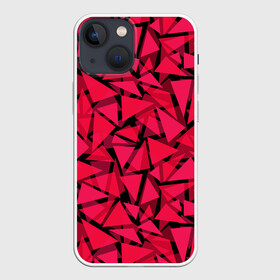 Чехол для iPhone 13 mini с принтом Красно черный полигональный в Кировске,  |  | абстрактный | алый | геометрический | детский | красный | молодежный | современный | текстура | треугольники | узор