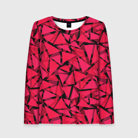 Женский лонгслив 3D с принтом Красно-черный полигональный в Кировске, 100% полиэстер | длинные рукава, круглый вырез горловины, полуприлегающий силуэт | абстрактный | алый | геометрический | детский | красный | молодежный | современный | текстура | треугольники | узор