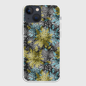 Чехол для iPhone 13 mini с принтом Черно оливковый цветочный в Кировске,  |  | абстрактный | детский | молодежный | популярный | современный | текстура | узор | цветочный