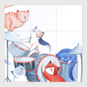 Магнитный плакат 3Х3 с принтом Кошачья группа в Кировске, Полимерный материал с магнитным слоем | 9 деталей размером 9*9 см | арт | барабаны | группа | кот | котик | кошачья группа | кошачья стая | кошка | музыка | музыкальная группа | музыканты | рисунок