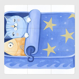 Магнитный плакат 3Х3 с принтом Сладкие сны в Кировске, Полимерный материал с магнитным слоем | 9 деталей размером 9*9 см | Тематика изображения на принте: арт | звезда | звёзды | консервы | кот | котик | кошка | ночь | рисунок | рыба | рыбка | сны | сон | спокойной ночи