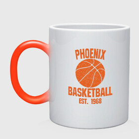 Кружка хамелеон с принтом Phoenix Basketball в Кировске, керамика | меняет цвет при нагревании, емкость 330 мл | Тематика изображения на принте: basketball | mvp | nba | phoenix | sport | streetball | suns | аризона | баскетбол | игра | крис пол | мяч | нба | санс | спорт | стритбол | тренер | финикс | чемпион