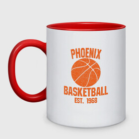 Кружка двухцветная с принтом Phoenix Basketball в Кировске, керамика | объем — 330 мл, диаметр — 80 мм. Цветная ручка и кайма сверху, в некоторых цветах — вся внутренняя часть | Тематика изображения на принте: basketball | mvp | nba | phoenix | sport | streetball | suns | аризона | баскетбол | игра | крис пол | мяч | нба | санс | спорт | стритбол | тренер | финикс | чемпион