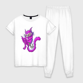 Женская пижама хлопок с принтом Pink Cat в Кировске, 100% хлопок | брюки и футболка прямого кроя, без карманов, на брюках мягкая резинка на поясе и по низу штанин | animal | cat | cute | kitty | meow | друг | животные | киска | кися | китти | кот | котенок | котик | котэ | кошечка | кошка | мур | мяу | питомец