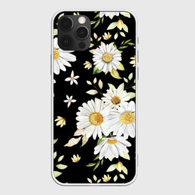 Чехол для iPhone 12 Pro с принтом Ромашки на черном фоне в Кировске, силикон | область печати: задняя сторона чехла, без боковых панелей | девушкам | девушке | природа | ромахи | ромашки | рошамшка | цветочки | цветы