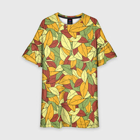 Детское платье 3D с принтом Яркие осенние листья в Кировске, 100% полиэстер | прямой силуэт, чуть расширенный к низу. Круглая горловина, на рукавах — воланы | желтые | зеленые | золотая | красные | листья | осенний | осень | яркие