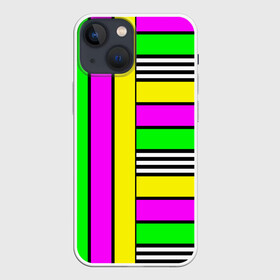 Чехол для iPhone 13 mini с принтом полосатый неоновый модный узор в Кировске,  |  | желтый неоновый | молодежный | неон | неоновый | неоновый зеленый | полосатый | разноцветный | розовый неоновый