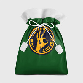 Подарочный 3D мешок с принтом Hustle Loyalty respect  в Кировске, 100% полиэстер | Размер: 29*39 см | Тематика изображения на принте: жёлтый | зелёный | надпись | преданное уважение | рука | эмблема