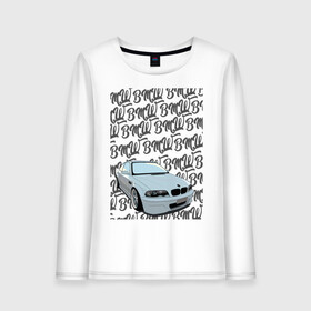 Женский лонгслив хлопок с принтом BMW E46 черные надписи в Кировске, 100% хлопок |  | bmw | e46 | m3 | авто | автомобили | бмв | е46 | м3 | машины